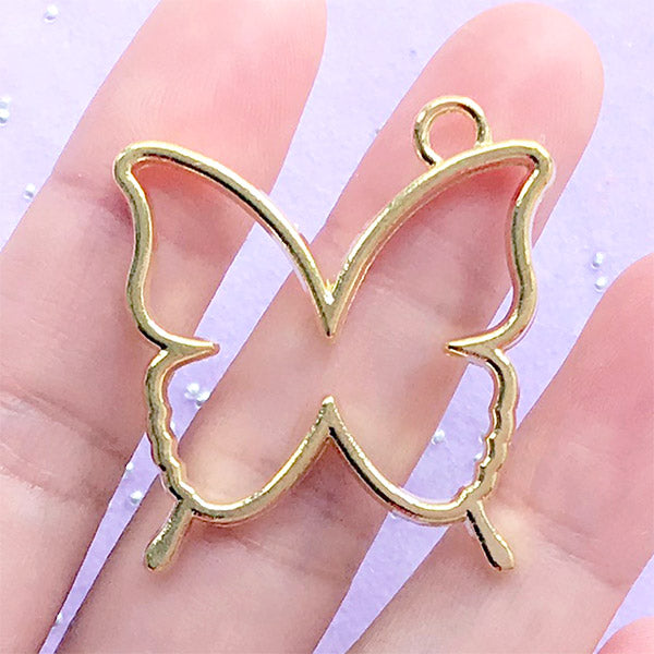 Butterfly Outline Charm | Hollow Butterfly Pendant | Resin Jewellery Art Supply (Gold / 1 piece / 33mm x 36mm)