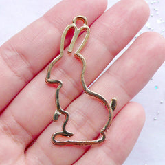 CLEARANCE Rabbit Outline Pendant | Bunny Hollow Charm | Kawaii Resin Art (Gold / 1 piece / 24mm x 44mm)