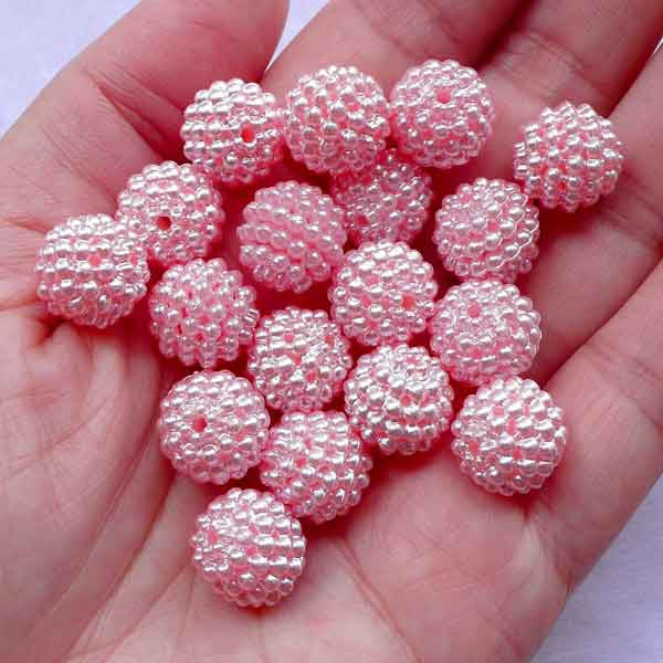 12mm Chunky Berry Beads | Acrylic Bubblegum Round Beads | Beaded Ball Bead  Supplies (Pastel Pink / 12pcs)