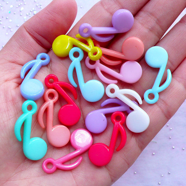 Pastel Acrylic Charms | Music Note Plastic Charms | Kawaii Pendant | Chunky Bead Supplies (20pcs / 16mm x 26mm / Assorted Color)