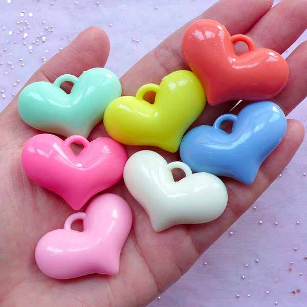 Defect Large Acrylic Heart Charms | Big Chunky Heart Pendant | Pastel Jewellery DIY (3pcs / 37mm x 25mm / Assorted Color)