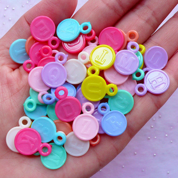 Pastel mix of assorted alphabet beads, acrylic round letters 7mm