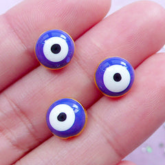 Nazar Evil Eye Beads | Blur Stink Eye Enamel Bead | Lucky Judaism Yoga Jewelry Making (Gold / 3pcs / 9mm)