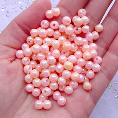 Kawaii Pastel Beads | Fairy Kei Acrylic Gumball Beads | 6mm Aurora Borealis Chunky Plastic Beads (AB Pastel Pink / 100pcs)