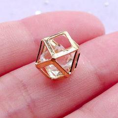 Geometric Cage with Floating Crystal Bead | Stringing Supplies | Everyday Necklace Making (Gold / 1 piece / 9mm x 12mm)