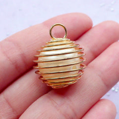 Spiral Wire Cage Pendant with Floating Pearl | Everyday Jewellery Making | Charm Supplies (Gold / 1 piece / 20mm x 23mm)