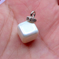 Cube Charm with Rhinestones | Cubic Geometry Pendant | Elegant Earrings Making | Charm Supply (Silver & AB White / 1 piece / 14mm x 19mm)
