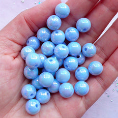 10mm Gumball Beads | Kawaii Bubblegum Beads | Aurora Borealis Chunky Beads | Acrylic Ball Beads (AB Pastel Blue / 25pcs)