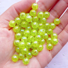 Cracked Beads in AB Color | 8mm Acrylic Bubblegum Ball Beads | Sparkle Crackle Beads | Gumball Bead Supplies (AB Clear Lime Green / 50pcs)