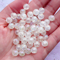 Crackle Beads in AB Color | 8mm Acrylic Gumball Beads | Sparkle Cracked Beads | Kawaii Bead Supplies (AB Clear White / 50pcs)