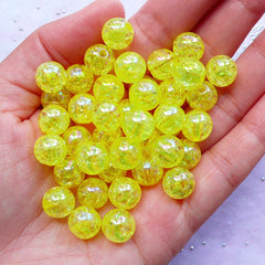 CLEARANCE Cracked Gumball Beads | Holographic Crackle Beads | 10mm Chunky Acrylic Beads (AB Clear Yellow / 25pcs)