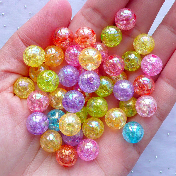 Assorted Cracked Bead, Clear Crackle Beads Assortment in 10mm, Acryl, MiniatureSweet, Kawaii Resin Crafts, Decoden Cabochons Supplies