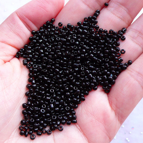 Black Glass Beads | 2mm Seed Bead Supplies | Embroidery Beads | Weaving Beads (Around 2000pcs / 25 grams)