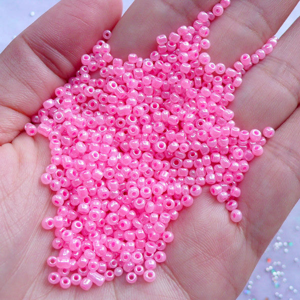 2mm Glass Seed Beads, Pearlised Pink Small Bead Supplies, Bracelet B, MiniatureSweet, Kawaii Resin Crafts, Decoden Cabochons Supplies