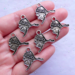 State of Alaska Charms | USA Map Pendant | United States of America Charm | Jewelry Craft Supply (6pcs / Tibetan Silver / 20mm x 22mm)