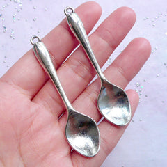 Silver Spoon Charms | Big Cutlery Charm | Metal Utensil Pendant | Fake Food Crafts (2pcs / Tibetan Silver / 17mm x 66mm)