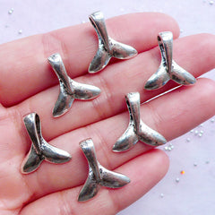 Silver Whale Tail Charms | Marine Life Pendant | Fish & Animal Metal Charm | Beach Jewelry DIY (6pcs / Tibetan Silver / 16mm x 17mm)