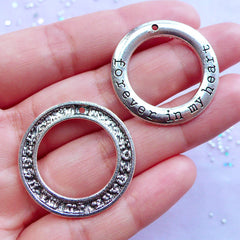 CLEARANCE Forever in My Heart Charms | Silver Message Ring Pendant | Love Jewellery DIY | Wedding Supply (4pcs / Tibetan Silver / 28mm)