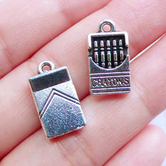 CLEARANCE Dollhouse Crayons Charms | Miniature Crayola Pendant | Mini Stationery Charm | Novelty Jewellery Making (4pcs / Tibetan Silver / 9mm x 17mm / 2 Sided)