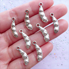 CLEARANCE Mini Pea Charms | Silver Pea Pod Pendant | Dollhouse Vegetable | Miniature Food | Novelty Charm Supply (8 pcs / Tibetan Silver / 6mm x 20mm / 2 Sided)