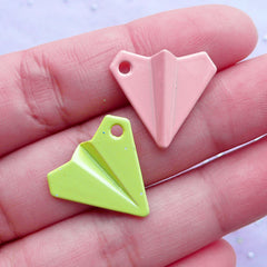 Enameled Charm Supplies | Paper Airplane Charms | Kawaii Origami Plane Pendant | Colorful Aviation Jewellery Making (3 pcs / Assorted Colors by RANDOM / 19mm x 17mm)