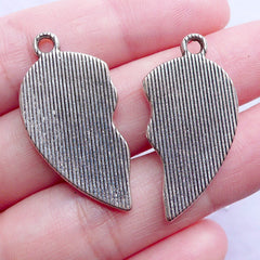 Best Friends Charms with Rhinestones | Heart Message Pendant | Friendship Forever Jewellery DIY (1 set of 2 pcs / Tibetan Silver)