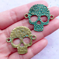 CLEARANCE Day of the Dead Connector Charms | Sugar Skull Link Charm | Dia de los Muertos Mexico Jewelry Making | Halloween Decor (3 pcs / Antique Bronze / 33mm x 31mm)