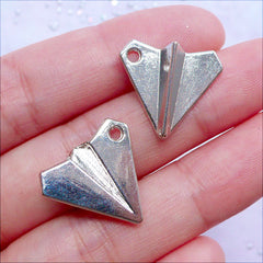 Origami Airplane Charms | Kawaii Paper Plane Pendant in 3D | Aviation Charm | Childhood Toy Jewelry Making (5 pcs / Silver / 19mm x 17mm)