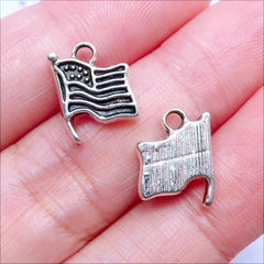 CLEARANCE Mini American Flag Charm | Tiny Flag of United States | Small USA Flag Drop | Patriotic Jewelry Making (10pcs / Tibetan Silver / 9mm x 12mm)