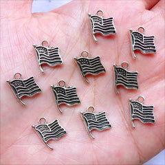 CLEARANCE Mini American Flag Charm | Tiny Flag of United States | Small USA Flag Drop | Patriotic Jewelry Making (10pcs / Tibetan Silver / 9mm x 12mm)