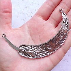 CLEARANCE Large Feather Charm Connector | Big Silver Feather Pendant | Statement Necklace Making (1 Piece / Tibetan Silver / 49mm x 85mm)