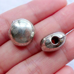 Silver Puffed Coin Beads | Sturdy Flat Round Bead | Spacer Bead | Saucer Beads | Necklace Making | Charm Bracelet DIY (2pcs / Tibetan Silver / 15mm x 10mm)