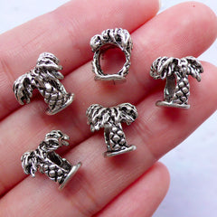 CLEARANCE Palm Tree Beads | Silver Bead Supplies | Big Hole European Focal Bead | Charm Bracelet & Hawaii Jewelry DIY | Tropical Vacation (5pcs / Tibetan Silver / 2 Sided)