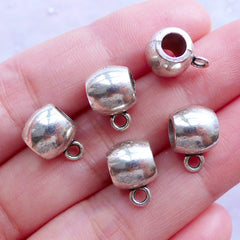 Silver Bail Beads | Barrel Beads with Charm Hangers | Large Hole Slider Bead with Charm Holder | Dreadlock Jewelry DIY | European Charm Necklace & Bracelet Making (5pcs / Tibetan Silver / 8mm x 12mm)