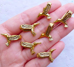 Hummingbird Charms | Flying Bird Pendant | Animal Jewellery | Large Hole Slider Beads | Bracelet & Necklace Making (7pcs / Antique Gold / 14mm x 20mm / 2 Sided)