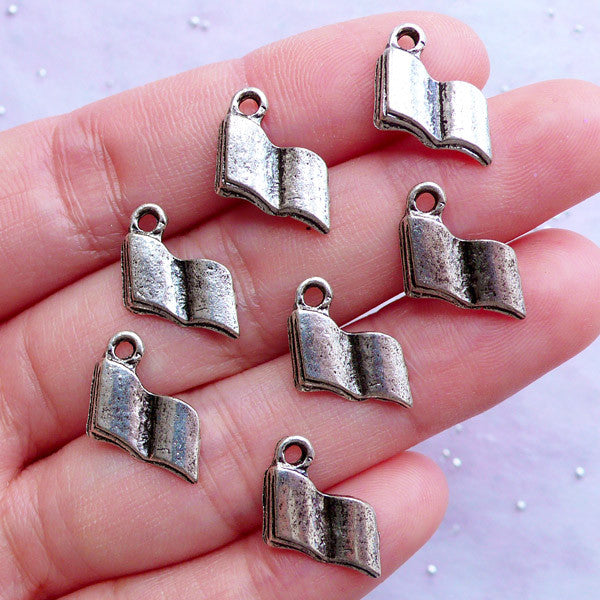 Silver Open Book Charms | Reading Charm | Novel Pendant | Library School Study Jewelry | Bookmark Jewellery Making | Literature Lover | Gift for