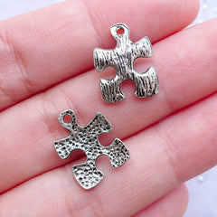 CLEARANCE Silver Puzzle Charms | Autism Puzzle Pendant | Jigsaw Puzzle Jewellery | Autism Awareness Jewelry (12pcs / Tibetan Silver / 11mm x 15mm)