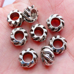 CLEARANCE Wheel Beads | Silver Rondelle Bead | Large Hole Beads | European Beads | Charm Bracelet & Necklace DIY (8pcs / 10mm x 5mm / Tibetan Silver)
