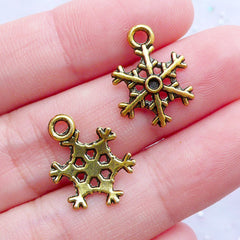CLEARANCE Gold Snow Flake Charms | Snowflake Pendant | Christmas Party Decoration | Wine Glass Charm | Winter Embellishments (10pcs / Antique Gold / 12mm x 17mm)