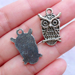 CLEARANCE Great Horned Owl Pendant | Silver Owl on a Branch Charms | Bird Charm | Animal Jewellery Making | Silver Charm Supplies | Zipper Pull DIY (5pcs / Tibetan Silver / 14mm x 23mm)