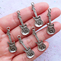 Electric Bass Guitar Charms | Rock Music Pendant | Musical Instrument Charm | Gift for Rock and Roll Music Lover | Musician Jewellery (7pcs / Tibetan Silver / 10mm x 30mm)