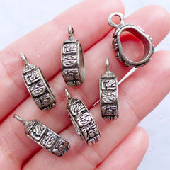 Maya Totem Charm Hanger with Ancient Carving Pattern | Mayan Glyph Charm Holder | Large Hole Maya Beads | Mystical Jewellery | Protection Amulet Charm | Aztec Incan Charm | Tailsman Charm (6pcs / Tibetan Silver / 12mm x 19mm)