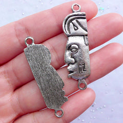 CLEARANCE Mayan Glyph Charm Connectors | Maya God Head Totem Pendants with Ancient Carving Pattern | Protection Amulet Jewellery | Tailsman Charm | Mystical Inca Aztec Charm (3 pcs / Tibetan Silver / 13mm x 44mm)