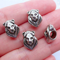 King Lion Beads | Silver Animal Bead | Big Hole Beads | European Focal Beads | Charm Bracelet Making (4pcs / Tibetan Silver / 9mm x 13mm)
