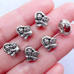 Mom Daughter Beads | Family Beads | Large Hole Focal Beads | European Charm Bracelet | Mother's Day Jewellery Making (6pcs / Tibetan Silver / 8mm x 10mm)