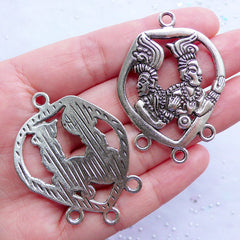 Mayan Totem Charm Connector with Ancient God Pattern | Maya Glyph Pendant with Charm Hanger | Protection Amulet Charm | Tailsman Charm | Inca Aztecan Jewelry Making (2 pcs / Tibetan Silver / 34mm x 46mm)