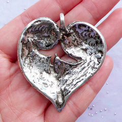 Heart Shaped Leaf Charm | Large Leaf Pendant | Nature Necklace Making | Floral Jewellery DIY | Valentine's Day & Wedding Supplies (1 Piece / Tibetan Silver / 45mm x 50mm)