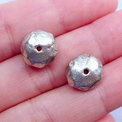 Silver Rondelle Beads | Round Faceted Beads | Saucer Beads | Spacer Beads | Small Hole Bead | Thread Bracelet & Necklace DIY | Everyday Jewellery Making (2pcs / Tibetan Silver / 11mm x 6mm)