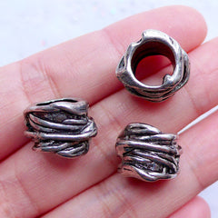 Bird Nest Beads | Silver Dreadlock Beads | 8mm Hole Beads | Large Hole Focal Beads | Dread Jewellery | Boho Charm Bracelet DIY | Bohemian Necklace Making (3pcs / Tibetan Silver / 15mm x 11mm)