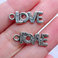 Silver Love Letter Charms | Small Love Drops | Word Charm | Love Message Jewellery | Wedding Supplies | Valentine's Day Gift Decoration (6pcs / Tibetan Silver / 8mm x 21mm)